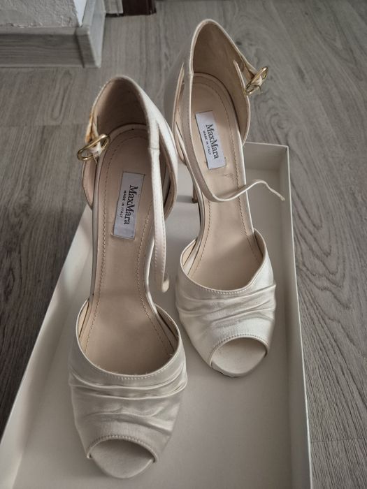 Sandale MaxMara cu toc înalt, ivory, 37.