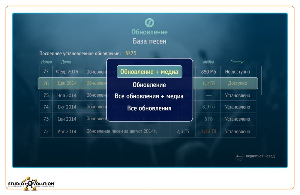 Обновление песен караоке систем AST, EVOLUTION, ENCORE