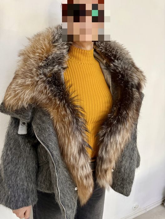 geaca bomber puf gasca,lana  si guler raton