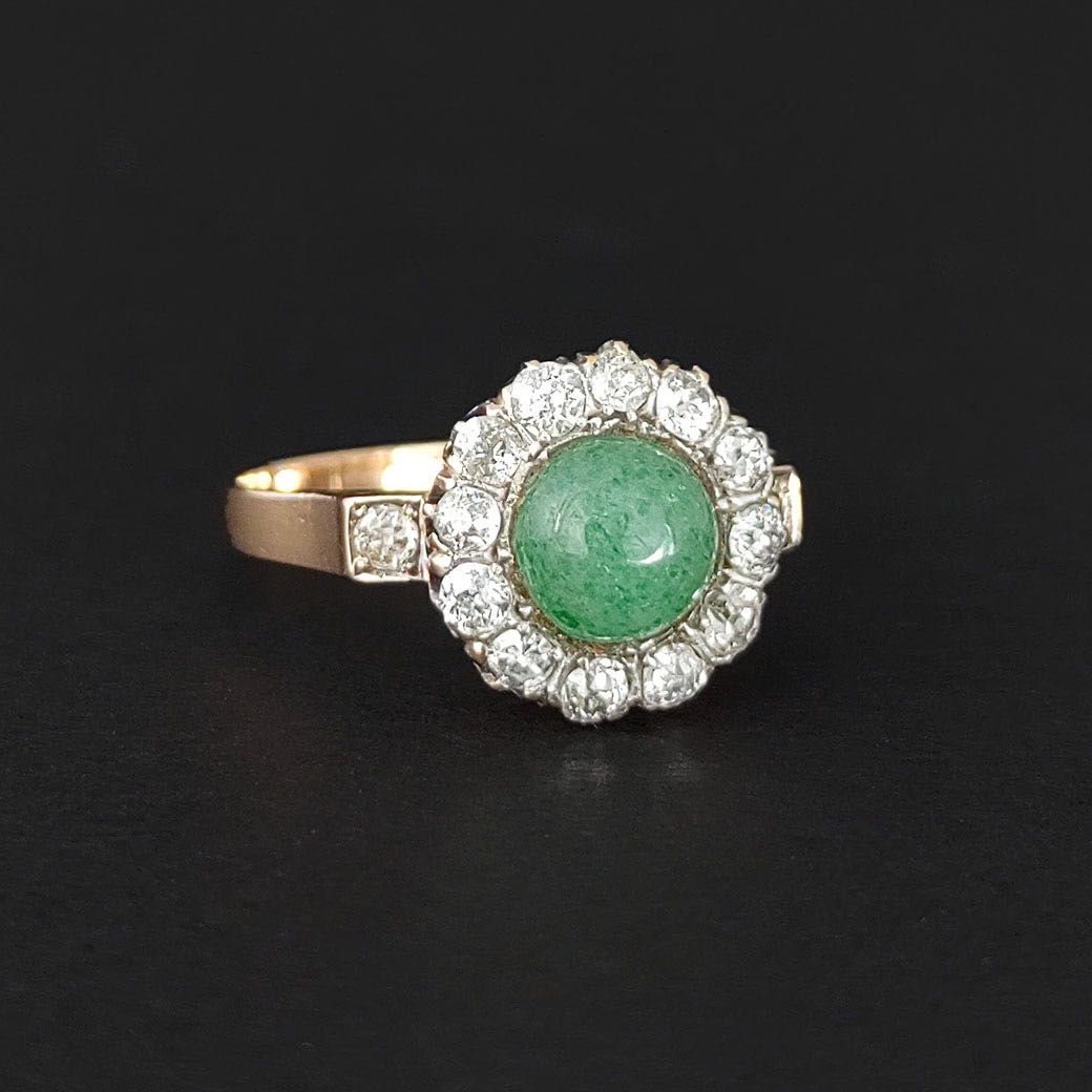 inel antique autentic, aur 19.2k, diamante, jad, certif.