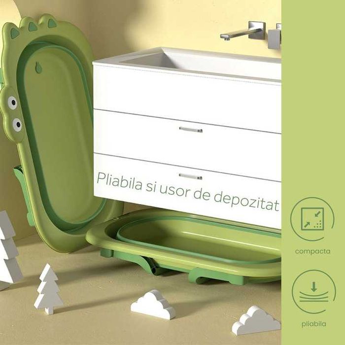 Cadita bebelusi pliabila cu pernuta lavabila HappyCroco 0-3 ani - NOUA