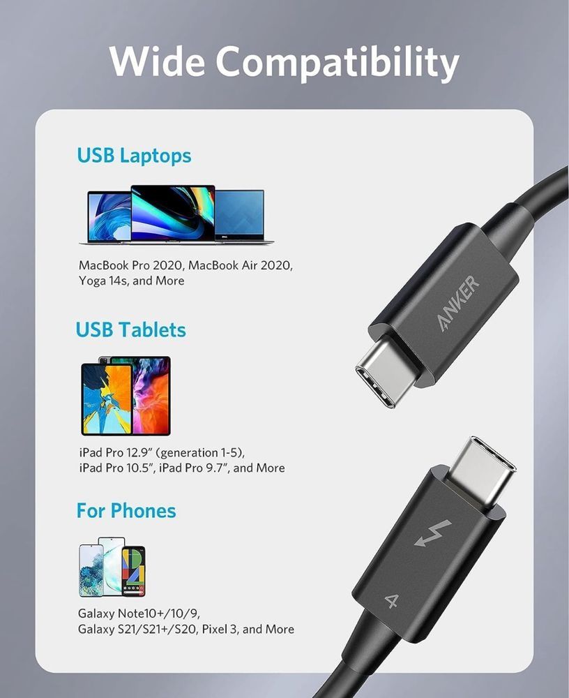 Кабель/Провод Anker Thunderbolt 4 USB-C to USB С 40Gbps Data Transfer