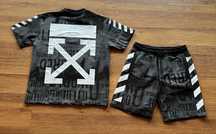 Мъжки,памучен,къс комплект OFF White в черно със сиво и бяло