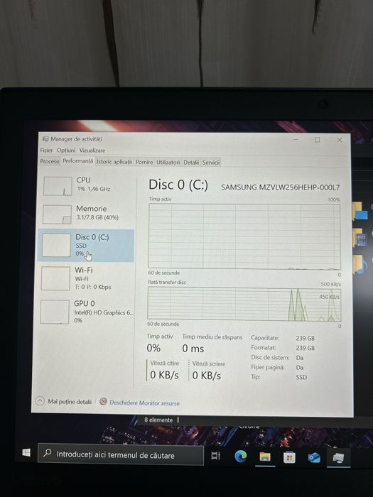 Laptop Lenovo| procesor i7gen7| 8gb ram ddr4| SSD M2 256gb