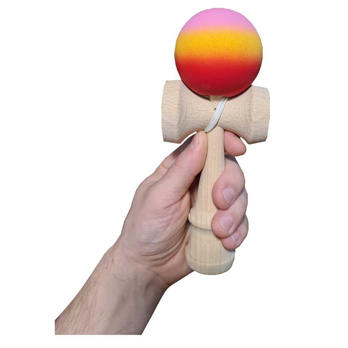 Kendama profesionala lemn fag 18 cm, vopsea aderenta mata, Solar Flare
