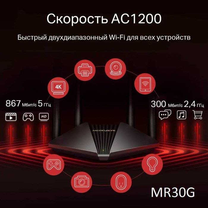 Mercusys MR30G — гигабитный Wi-Fi роутер AC1200. Есть доставка