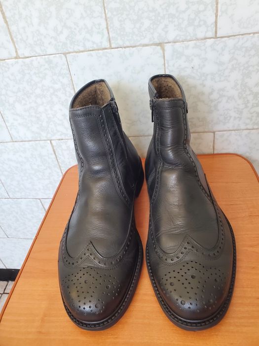 Ghete M. John piele naturală, elegante, tip brogue, fermoare YKK, 40
