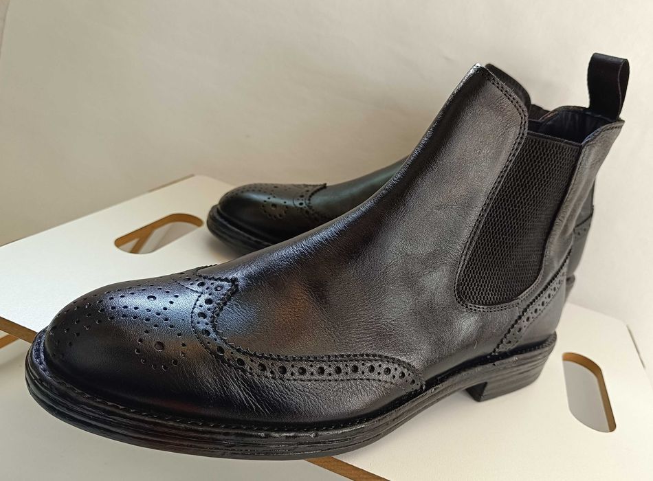 Ghete chelsea brogue 44 premium CaFeNoIR Paris piele naturala moale