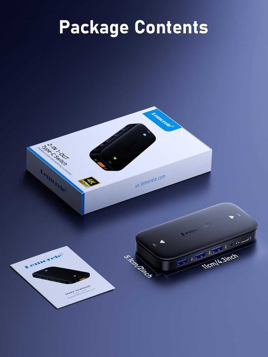 Lemorele KVM превключвател 2 компютъра 1 монитор [USB C вход] HDMI