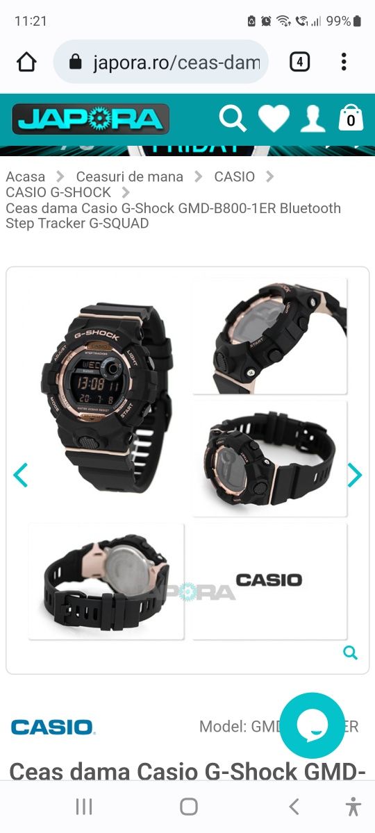 Vand ceas Ceas dama Casio G-Shock GMD-B800-1ER Bluetooth Step Tracker