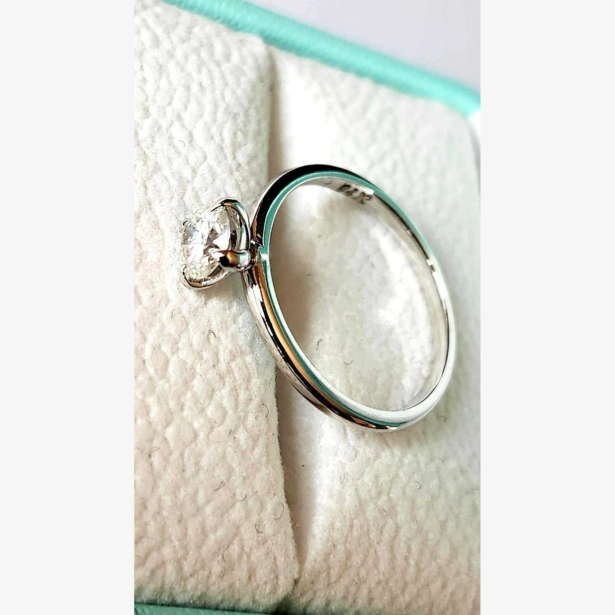 Inel aur alb 14K, Diamant natural certificat 0.49ct