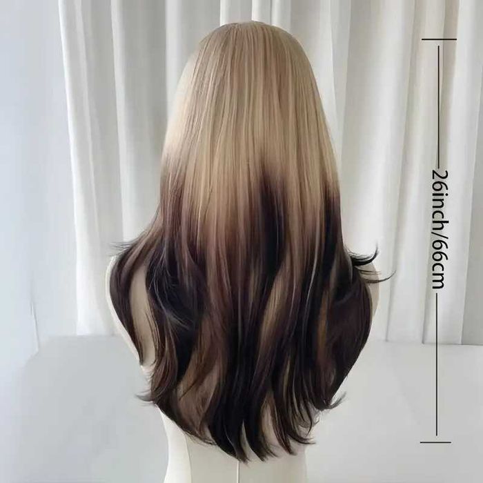 Омбре руса перука с тъмни краища и бретон