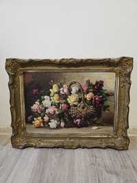 Tablou Vintage Pictat - Cos Flori Trandafiri