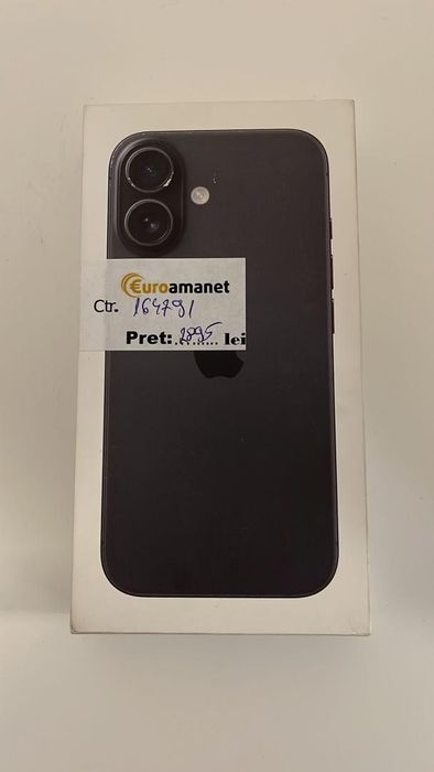 Telefon mobil Apple iPhone 16, 128GB, 5G, Black ( Sigilat ) -A-