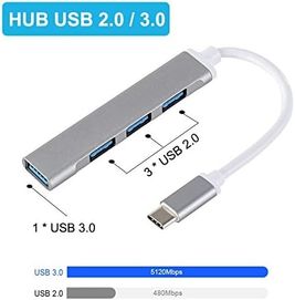 4 портов хъб, сплитер, донгъл USB C към USB 3.0, USB 2.0