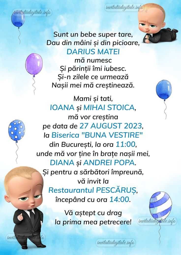 Realizez invitații zile de naștere, botezuri,evenimente