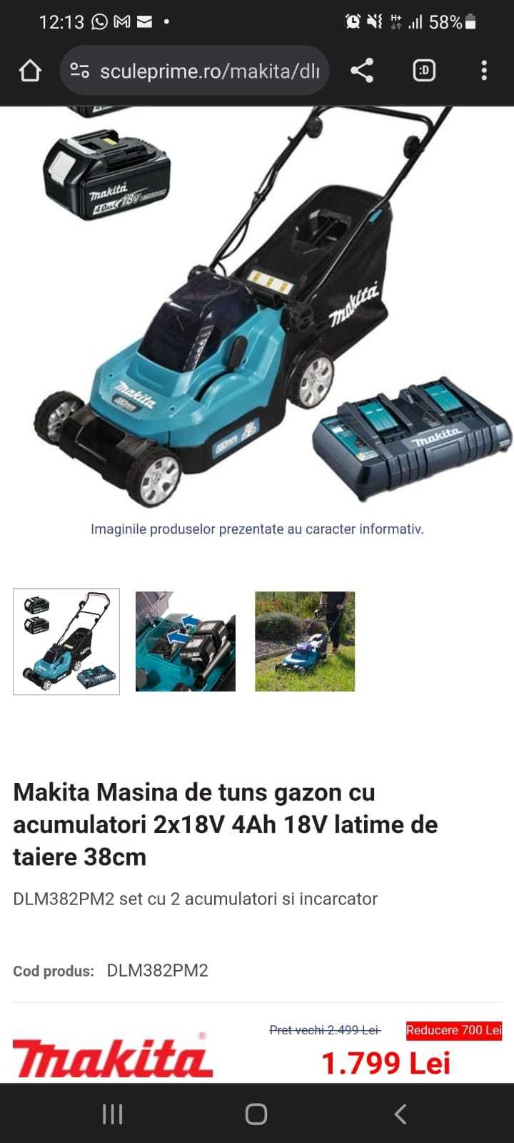 Makita Masina de tuns gazon cu acumulatori 2x18V 4Ah