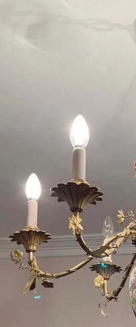 Plafoniera din bronz antic si portelan albastru cobalt Spania, sec XX.