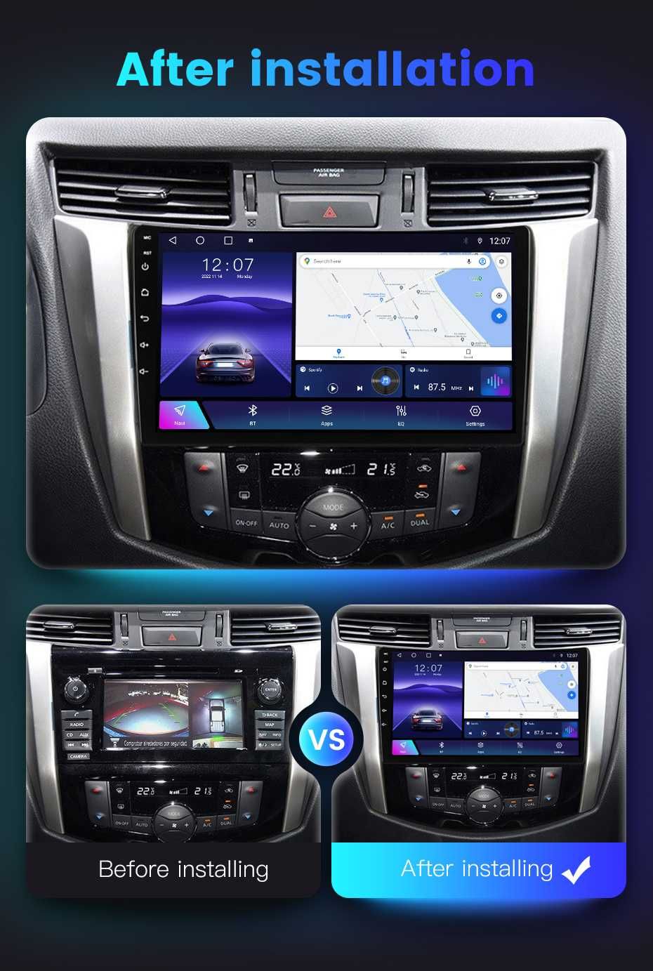 Navigatie Android 13 Nissan Navara NP300 1/8 Gb Waze CarPlay CAMERA