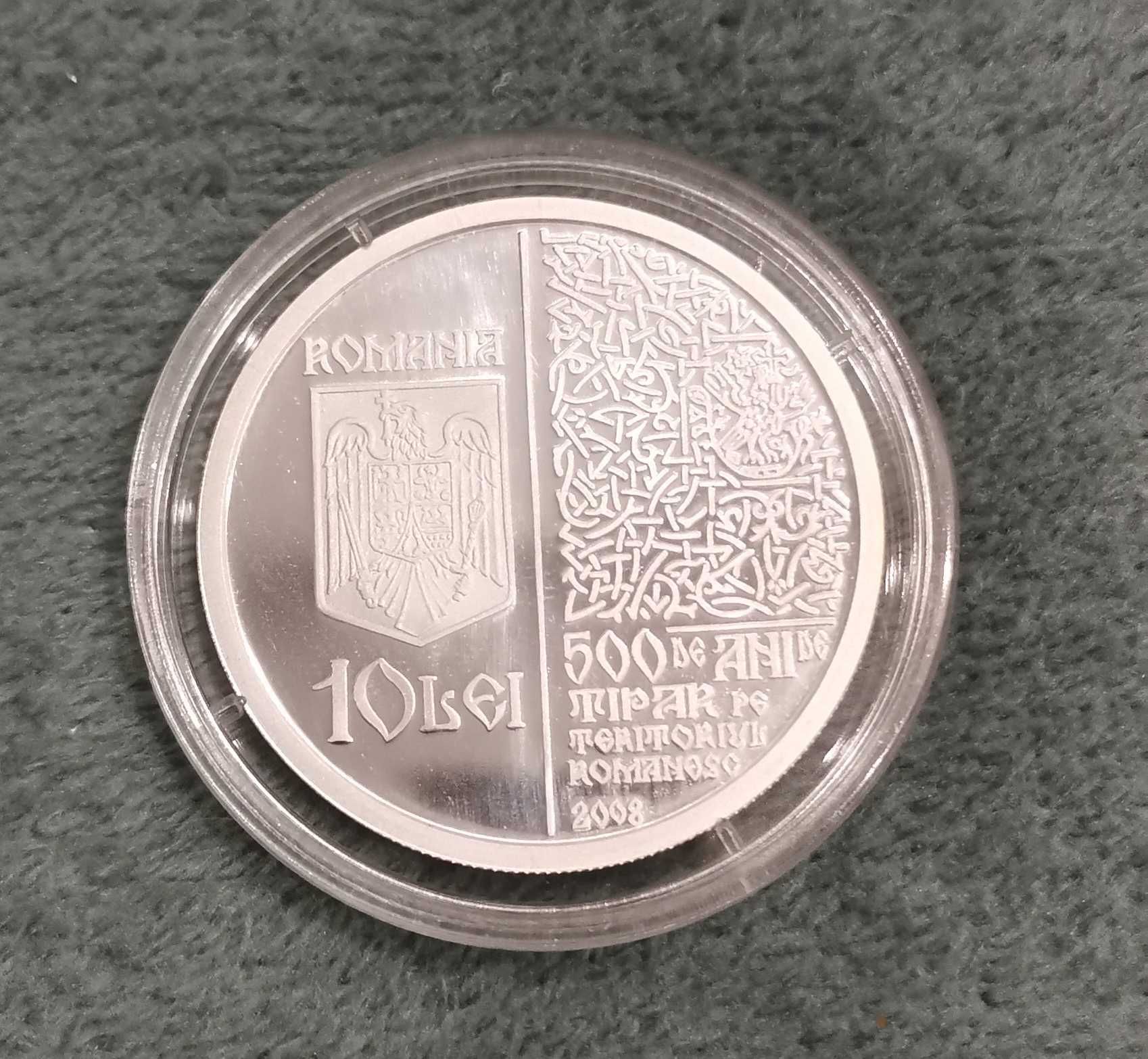 Moneda de argint 500 ani de tipăr  pe teritoriul românesc