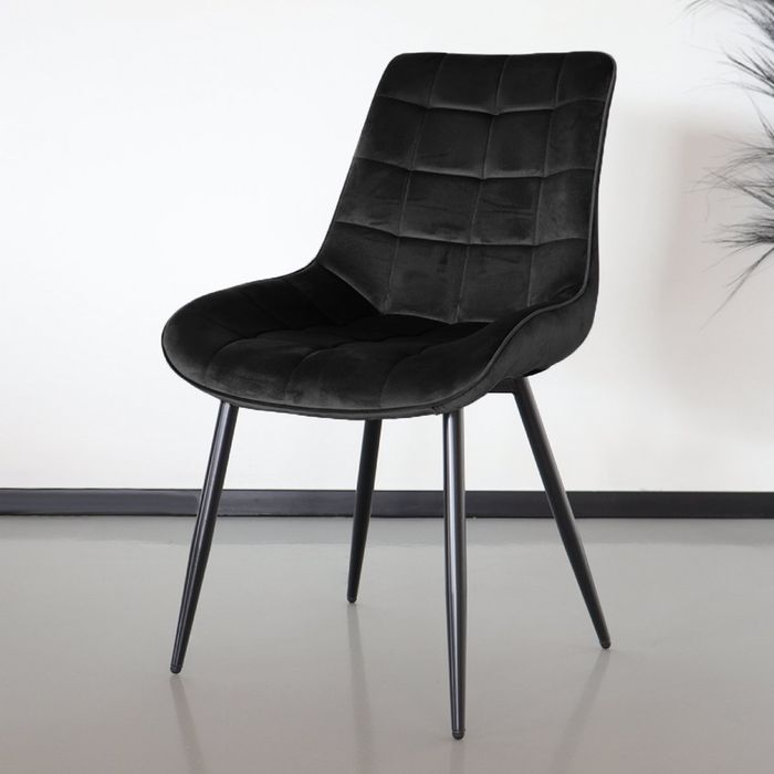 Set 4 scaune pentru bucatarie, tapiterie catifea, negru, 40x46x83cm