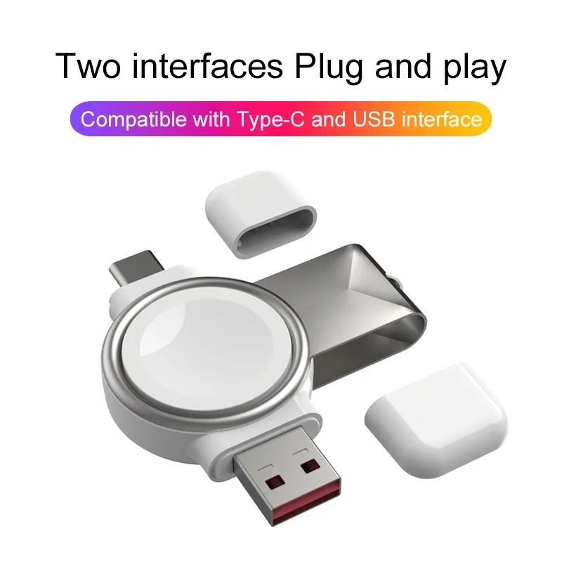 Мобилнo зарядно за Apple Watch ULTRA/SE2/SE10/9/8/7/6 с USB C и USB A