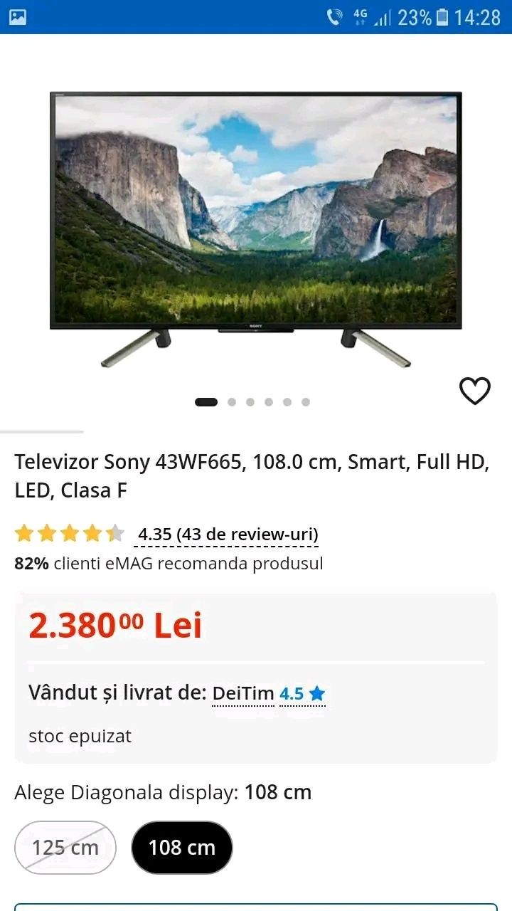 Vând Smart tv Sony bravia 108 cm