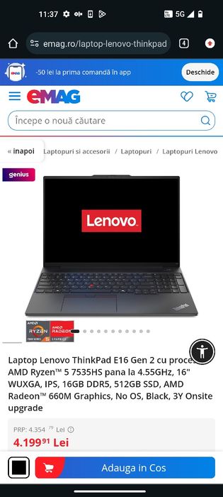 Sigilat Thinkpad E16 Gen 2 15.6" Ryzen 7535u/16Gb/512Ssd