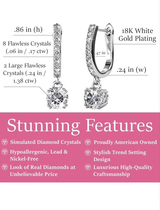 Cate & Chloe McKenzie 18k бяло злато инкрустирани обеци със Swarovski