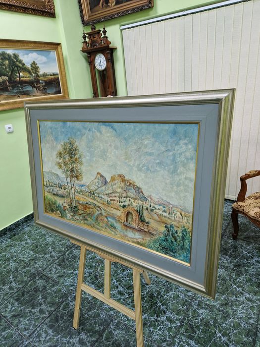Огромна антикварна авторска картина масло върху платно