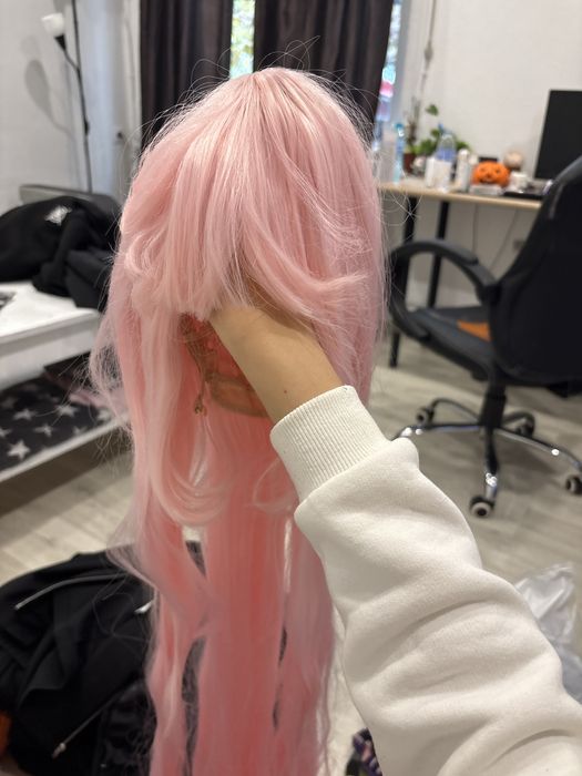 Дълга розова перука+подарък позови ръкавици и бандана