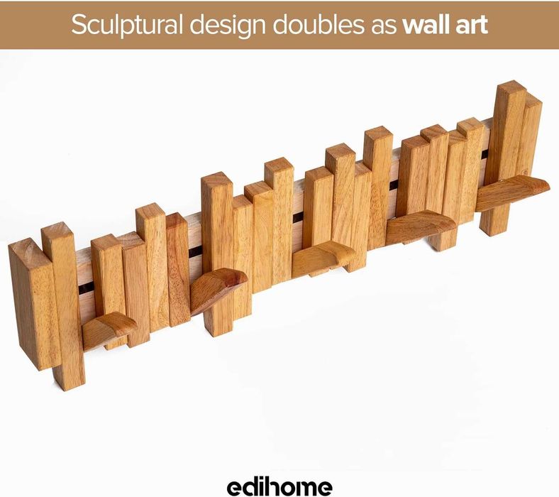 Дизайнерска закачалка за дрехи на стена 100 % естествено дърво Edihome