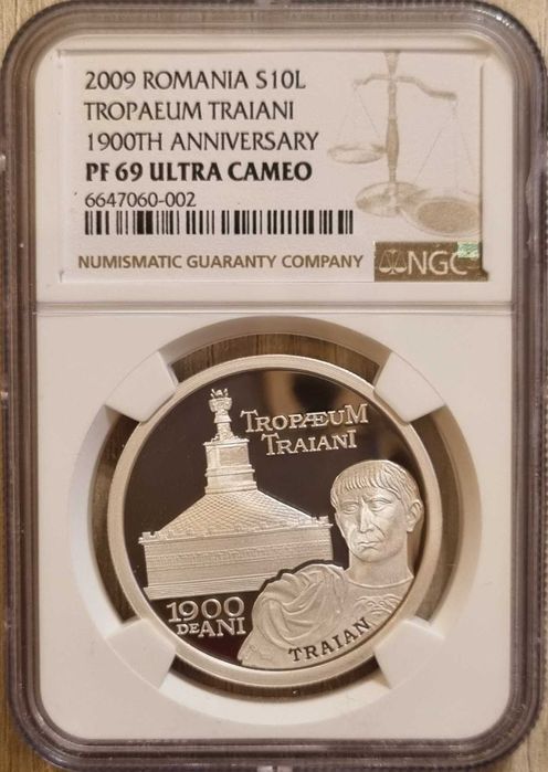 Moneda BNR 10 lei argint monumentul de la Adamclisi NGC PF 69 UC