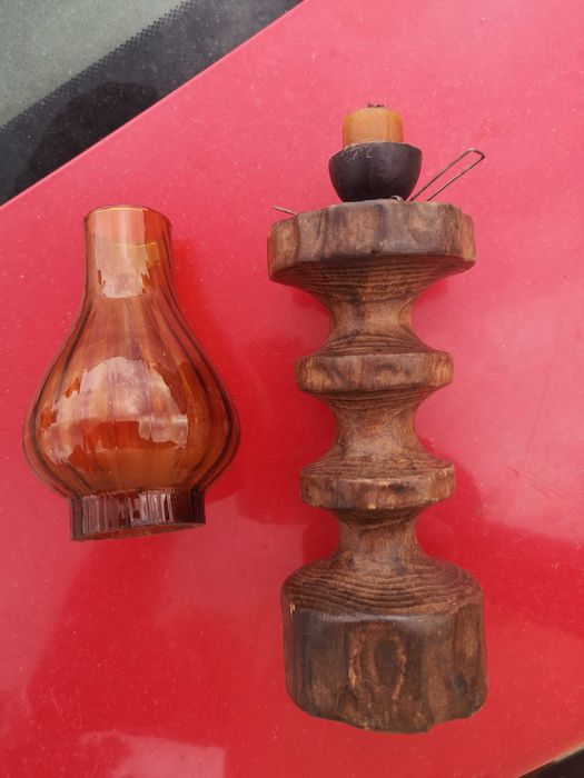 sculptura lemn fierar, lampa lemn cu lumanare