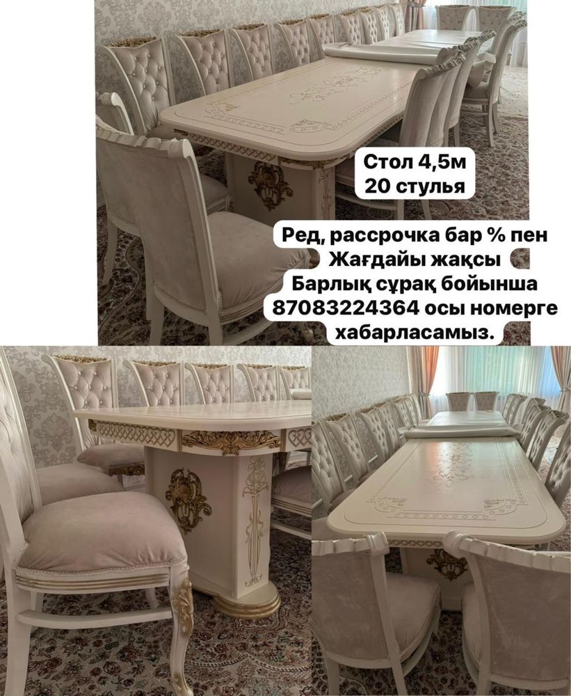 Стол и стулья 4,5 м. 20 стулья
