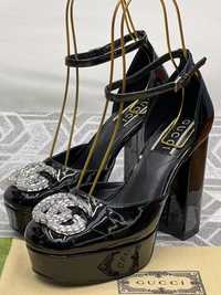 Gucci обувки платформа черни лак 2024 модел