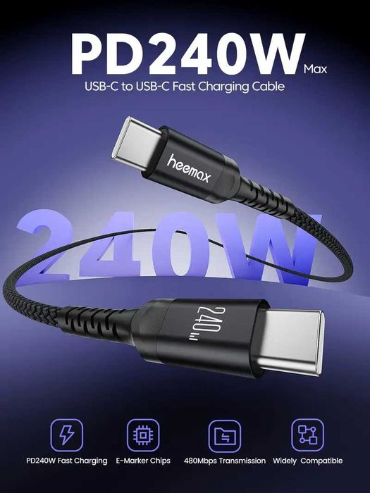 Кабел за бързо зареждане PD3.1 Мощност 240W/USB Type-C до USB-C 8K60Hz