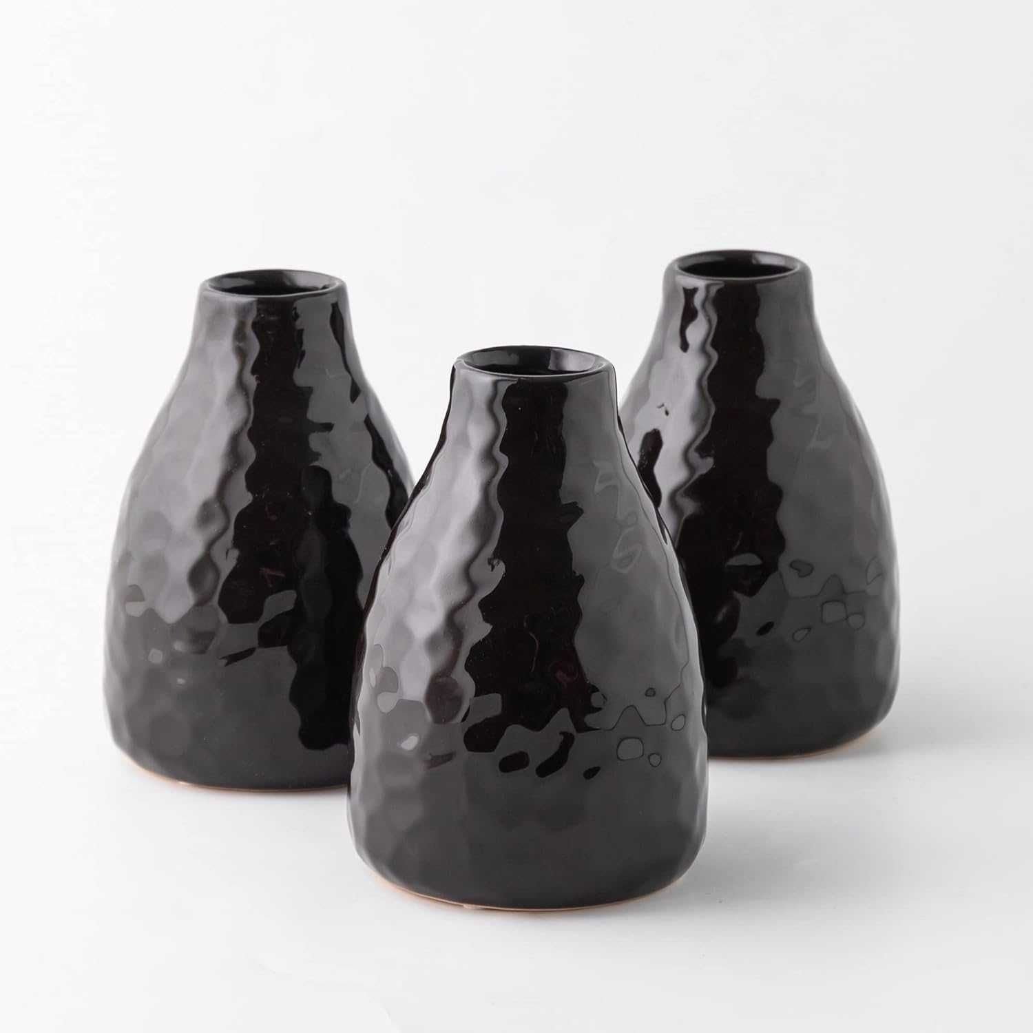 Set 3 vaze negre, aspect texturat, ceramica