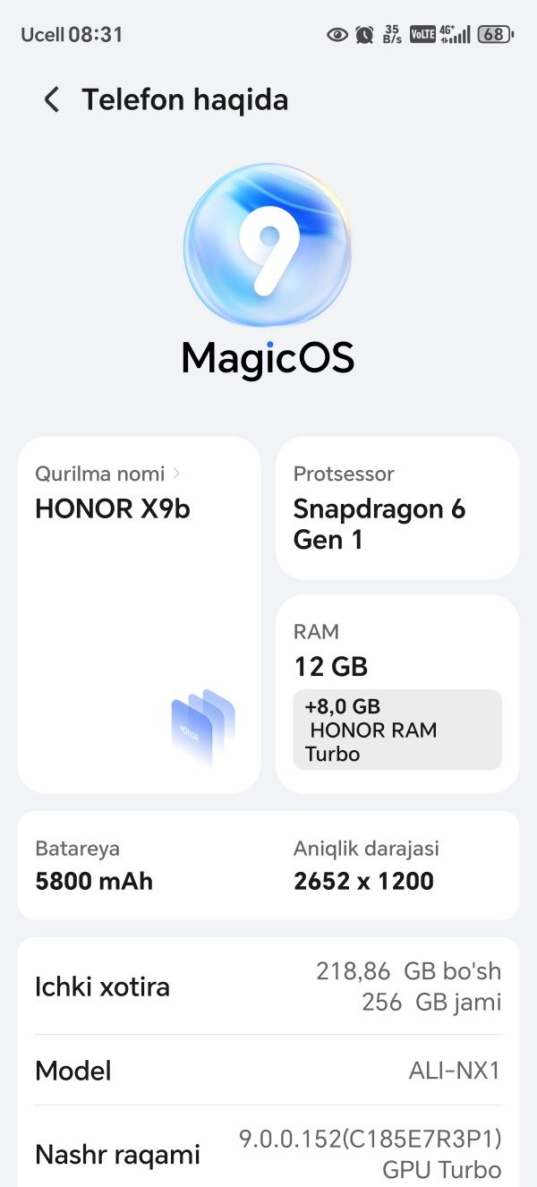 HONOR X9b  256g 12+8