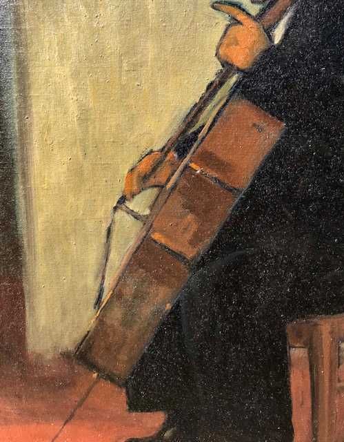 VIOLONCELIST- Tablou vechi, ulei/pz/placaj, semnat si datat. 70x50cm+r