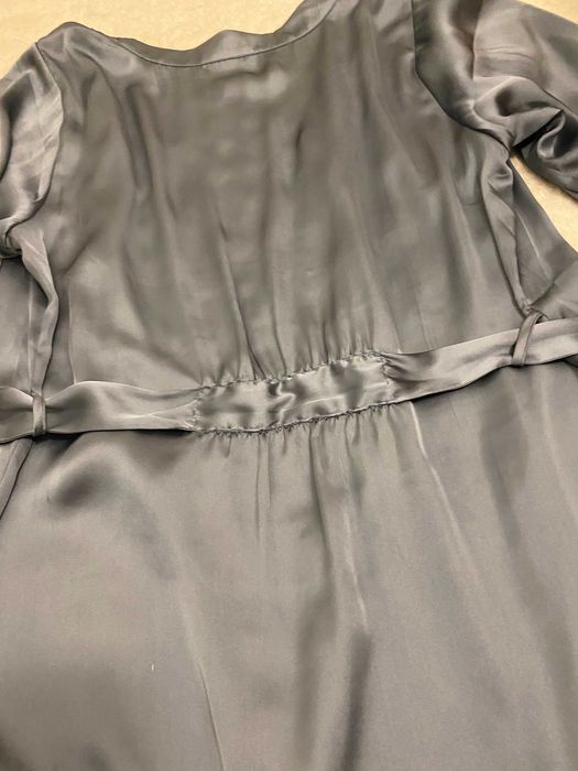 Halat satin gri argintiu, 3/4, scurt, cu cordon, nou, marime S/36