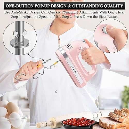 Миксер BAIGELONG, 300W, мощен кухненски миксер, 5 скорости 5 приставки