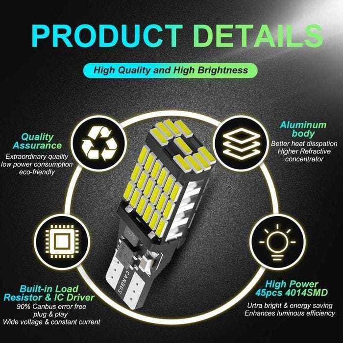 Set 4 Bec Becuri Led T15 W16W Canbus Auto 12 Volti 1000 lumeni Noi