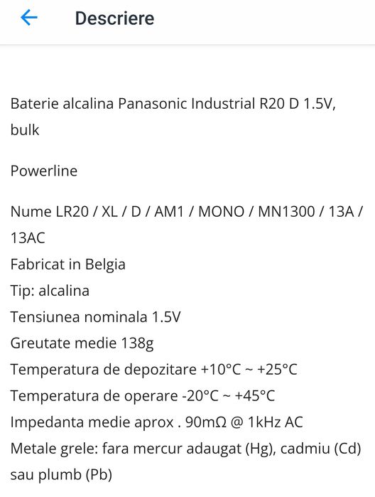 NOU 45 Baterii LR20 1.5v Panasonic Industrial Powerline Belgia