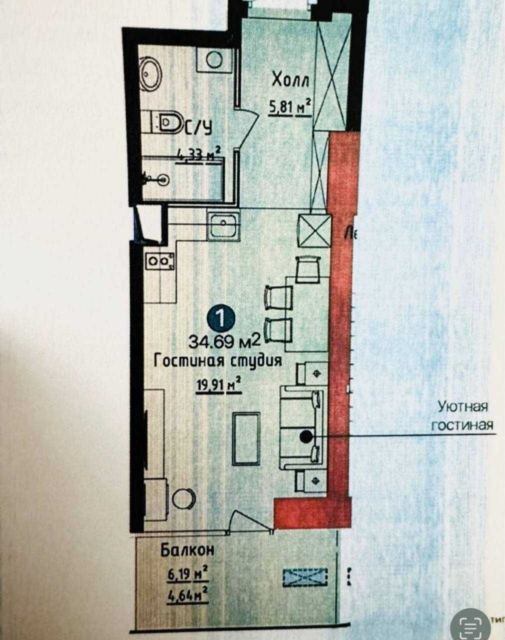 Срочно! NRG U TOWER 35м2 продается квартира в центре