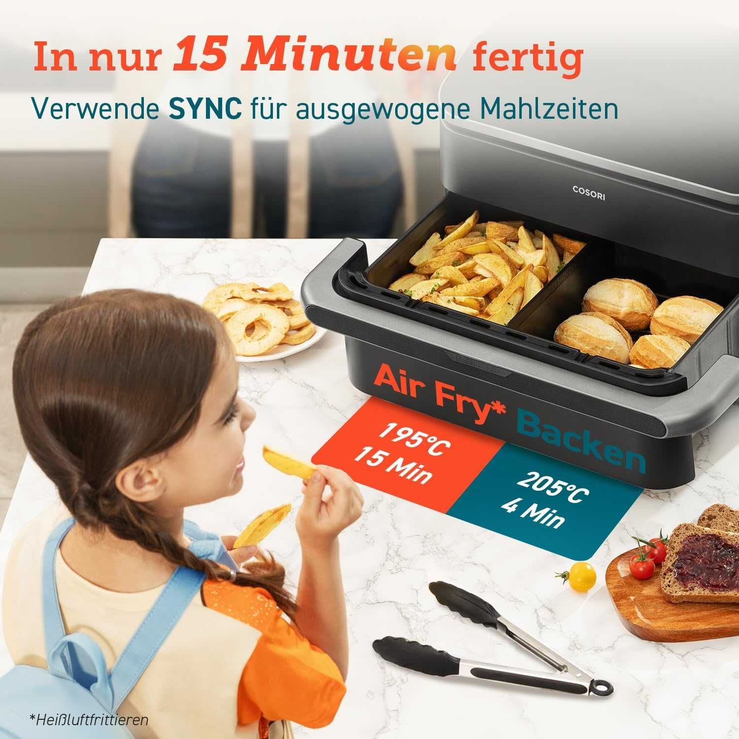 Air Fryer COSORI Фритюрник с горещ въздух,8в1 DualBlaze TwinFryXXL 10L
