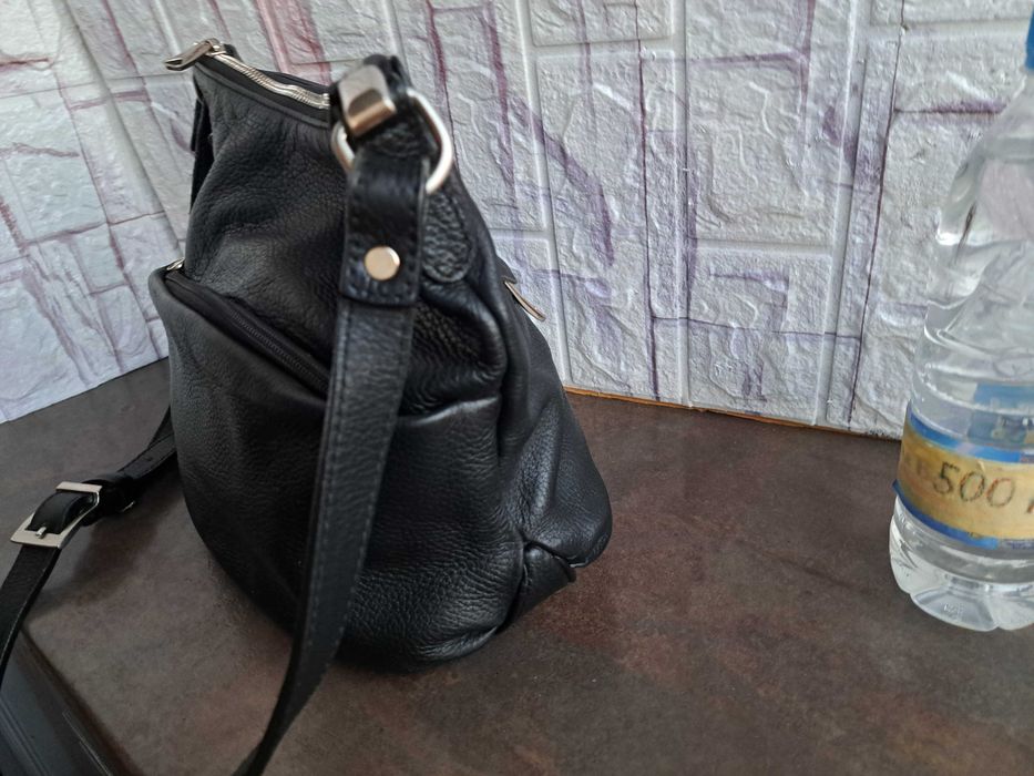 дамска чанта,малка черна кожена торба-естествена кожа