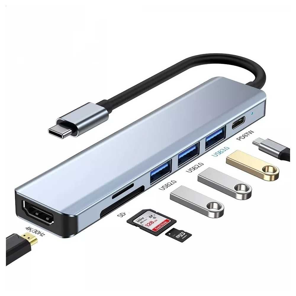 Adaptor USB Type-C 7-in-1 pentru Macbook Pro si Air/ Chromebook