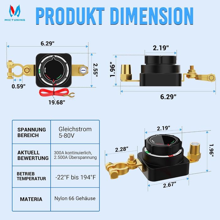 Intrerupator baterie 300A cu afisaj digital voltaj, waterproof
