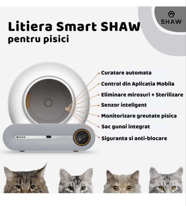 Litiera automata Shaw pentru pisici, auto-curatare, sterilizare…